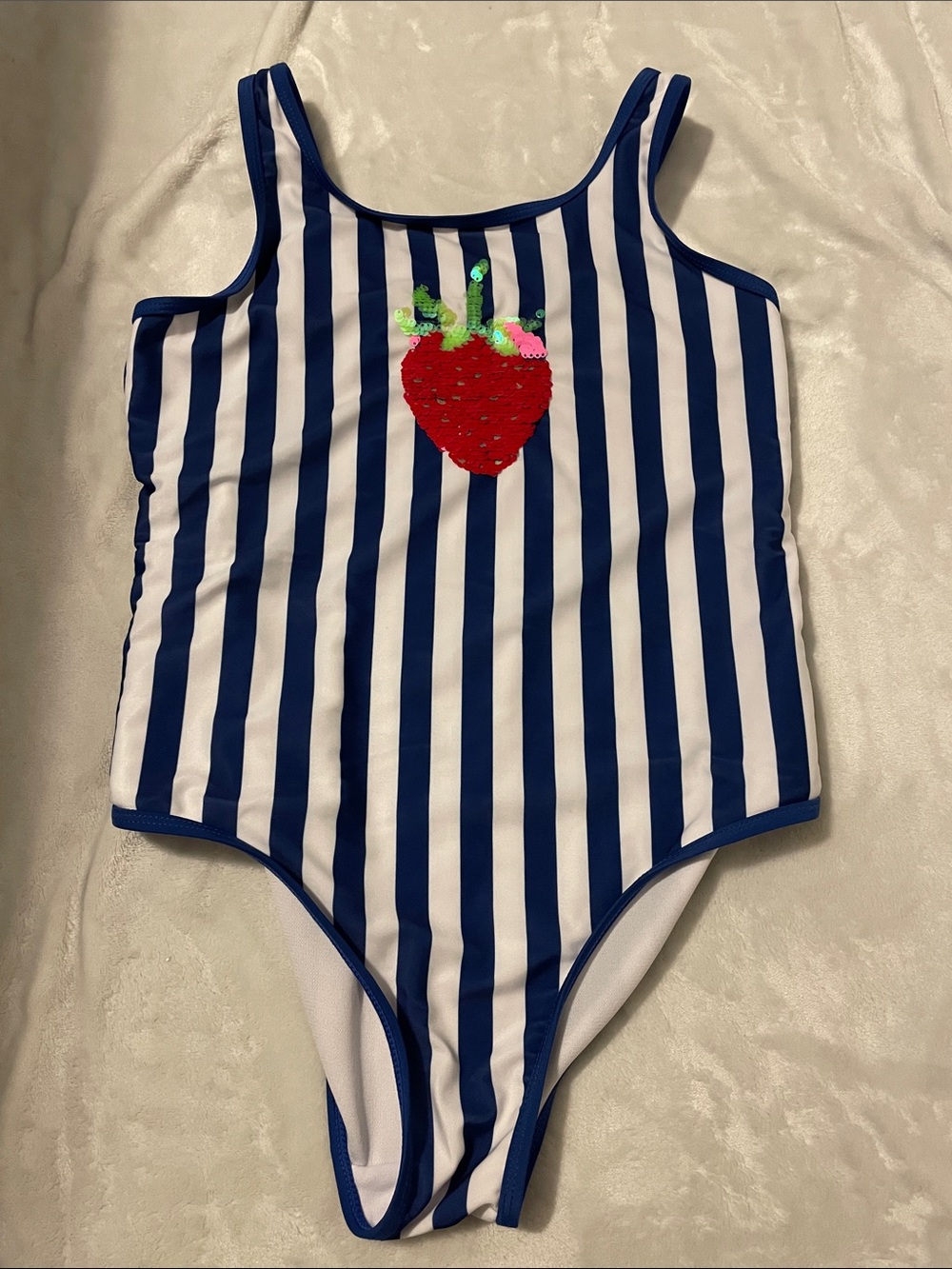wonder nation Navy & White Striped One-Piece Swimsuit with Red Strawberry
